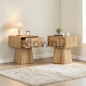 Set of 2 Rustic Nightstands, Wood Grain Bedside Tables with Drawer Storage